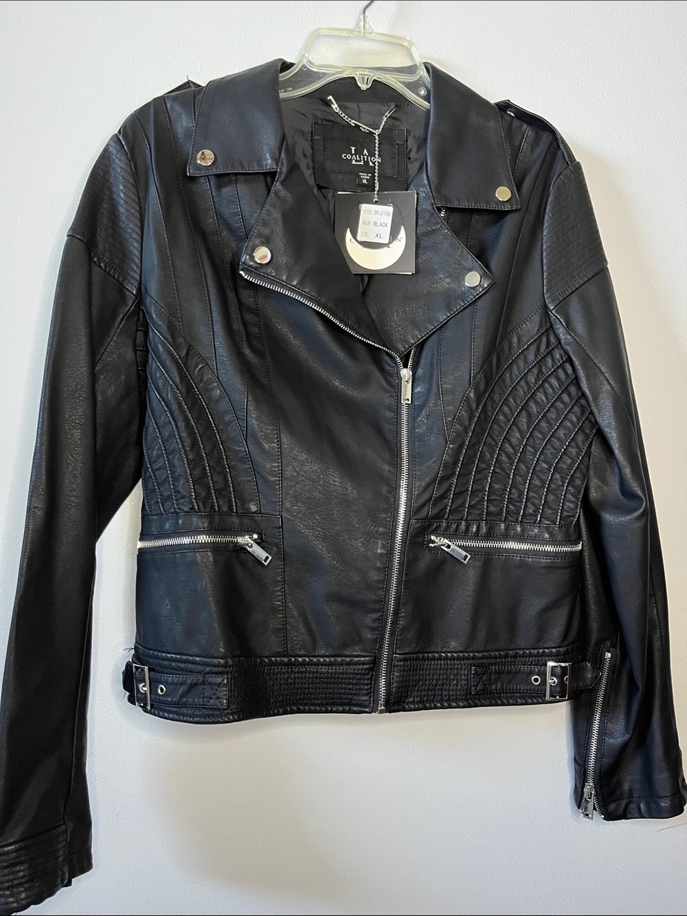 NWT Coalition LA Black Vegan Faux Leather Moto Jacket